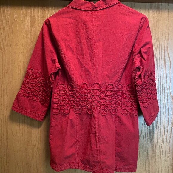 NWT Gretty Zueger Top Women Large Red Bohemian Embroidered Crochet Button Up - Picture 2 of 4
